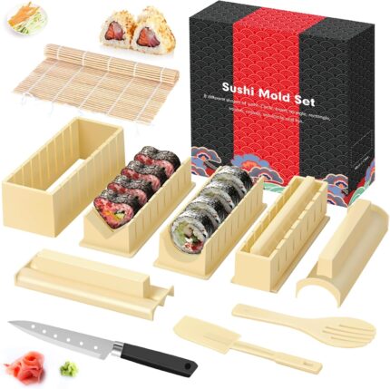 Sushi Making Kit Deluxe Edition Heart Sushi Mold Press with 8 Sushi Rice Roll Mold Shapes