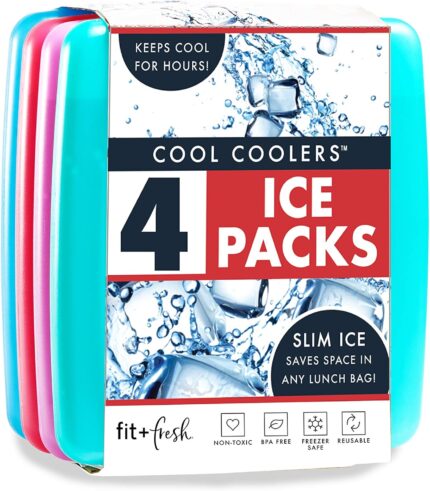 Cool Coolers by Fit + Fresh, Reusable & Long-Lasting Slim Ice Packs, Cold Packs for Lunch Boxes, Ice Packs for Lunch Bags